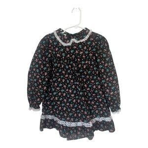 Vintage Girl’s Floral Dress Peter Pan Lace Collar Winnie the Pooh size 6